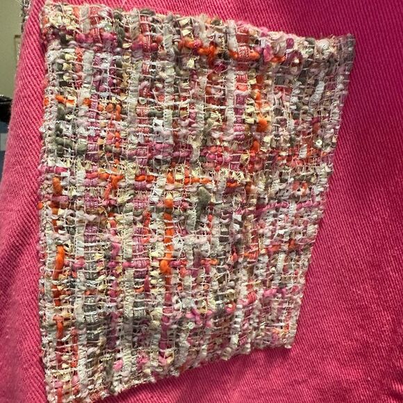 EUC And The Why Pink Tweed Raw Hem Drop Shoulder Denim Shacket Jacket - Size 8 - Picture 3 of 10